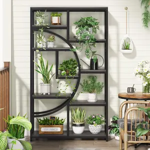 LITTLE TREE Bookshelf Industrial 5 Tier Etagere Bookcase, Freestanding Tall Bookshelves Display Shelf Storage Organizer with 9-Open Storage Shelf for Living Room, Bedroom