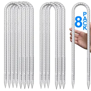 Trampolines Wind Stakes 12 Inch, Christmas decorations U Shaped Rebar Stakes Heavy Duty, Safety Ground Anchor Galvanized Steel Wind Stakes for Camping Tents, Soccer Goals, Canopy, Garden, Yard