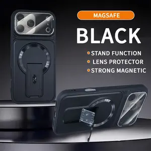 Cross-border applicable iPhone 17 PRO phone case with invisible stand, magnetic flip cover, lens film, anti-drop for Apple 16, 15P