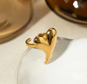 Gold Plated Adjustable Heart Ring-Steel 18K Gold Plated Irregular Heart Adjustable Ring.