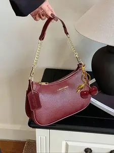 Elegant Women's Crossbody Bag with Adjustable Strap, Hardware, Zipper Closure, Durable Polyester Lining, Deep, Wine, Fashionable Shoulder Bag, Classic Shoulder Bag