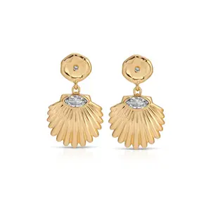 Ettika Santorini Shell Drop Earrings 18k Gold Plated Zinc Brass Cubic Zirconia 1.5" Post Closure Jewelry