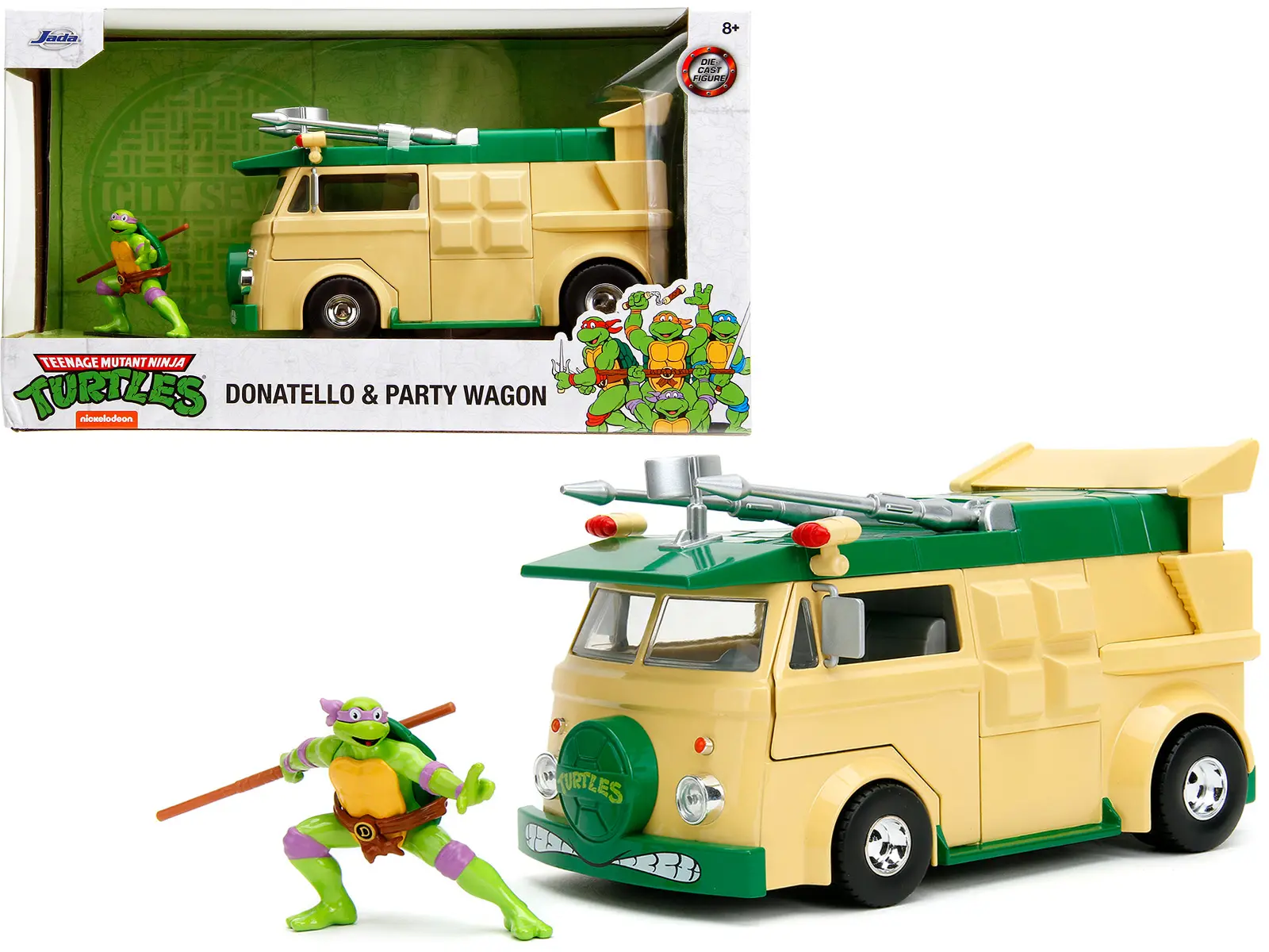 Party Wagon Green and Beige & Donatello Diecast Figure "Teenage Mutant Ninja Turtles" "Hollywood Rides" Diecast Model by Jada