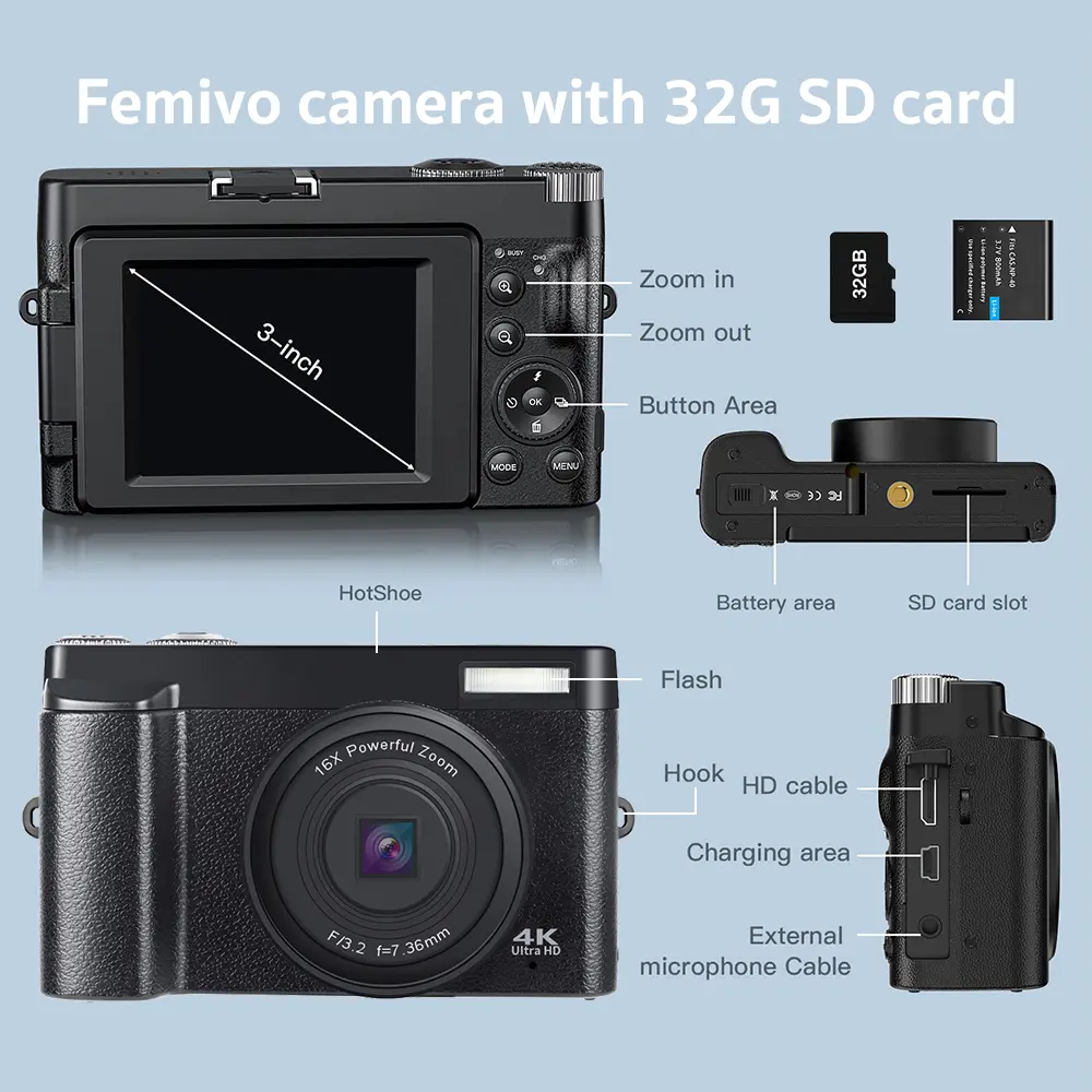 DC101 multi-functional 4K Digital Cameras , Auto Focus 48MP