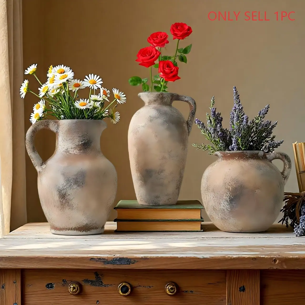 Vintage French Style Rustic Ceramic Vase, Flower Holder Without Holes, Decorative Bottle for Home Decoration, Indoor Scene Arrangement, Vintage Vases
