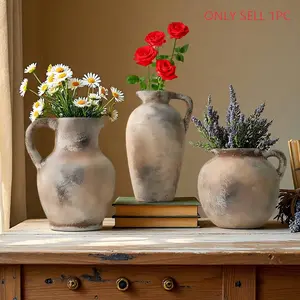 Vintage French Style Rustic Ceramic Vase, Flower Holder Without Holes, Decorative Bottle for Home Decoration, Indoor Scene Arrangement, Vintage Vases