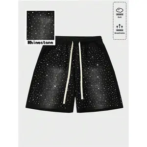Street Life Spring/Summer Casual Men'S Drawstring Waist Sparkling Diamond Print Shorts Menswear Fabric Stretch Zipper Tropical Cotton