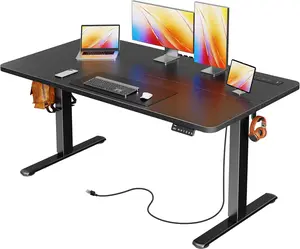 YoYo Casa Electric Standing Desk with Power Outlets and USB-C Port, 55 X 24 Inch Height Adjustable Desk, Sit Stand Desk for Home Office, Computer & Gaming Desk with 4 Presets, Stable Steel Frame, Black