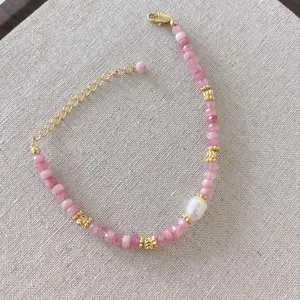 Women's Pink Crystal Pearl Bracelet - Natural Stone Summer Jewelry