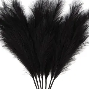 10pcs Artificial Pampas Grass & Artificial Reeds (55cm/21.65in) Bohemian Style Fall Home Decor Black Bushy Faux Foliage Flower Stems For Vase Filling Rustic Wedding Decor