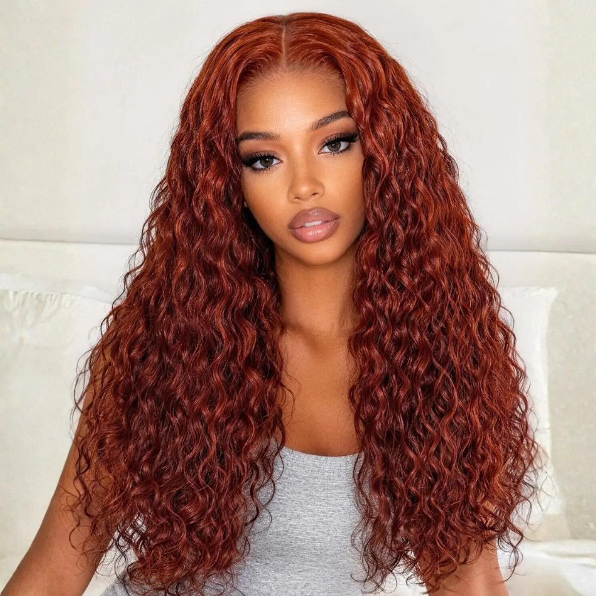 UNicehair 7x5 Balayage Highlights /Reddish Brown Water Wave Human Hair Wig Glueless 7x5 Lace Wigs with Invisible Drawstring Natural Hairline