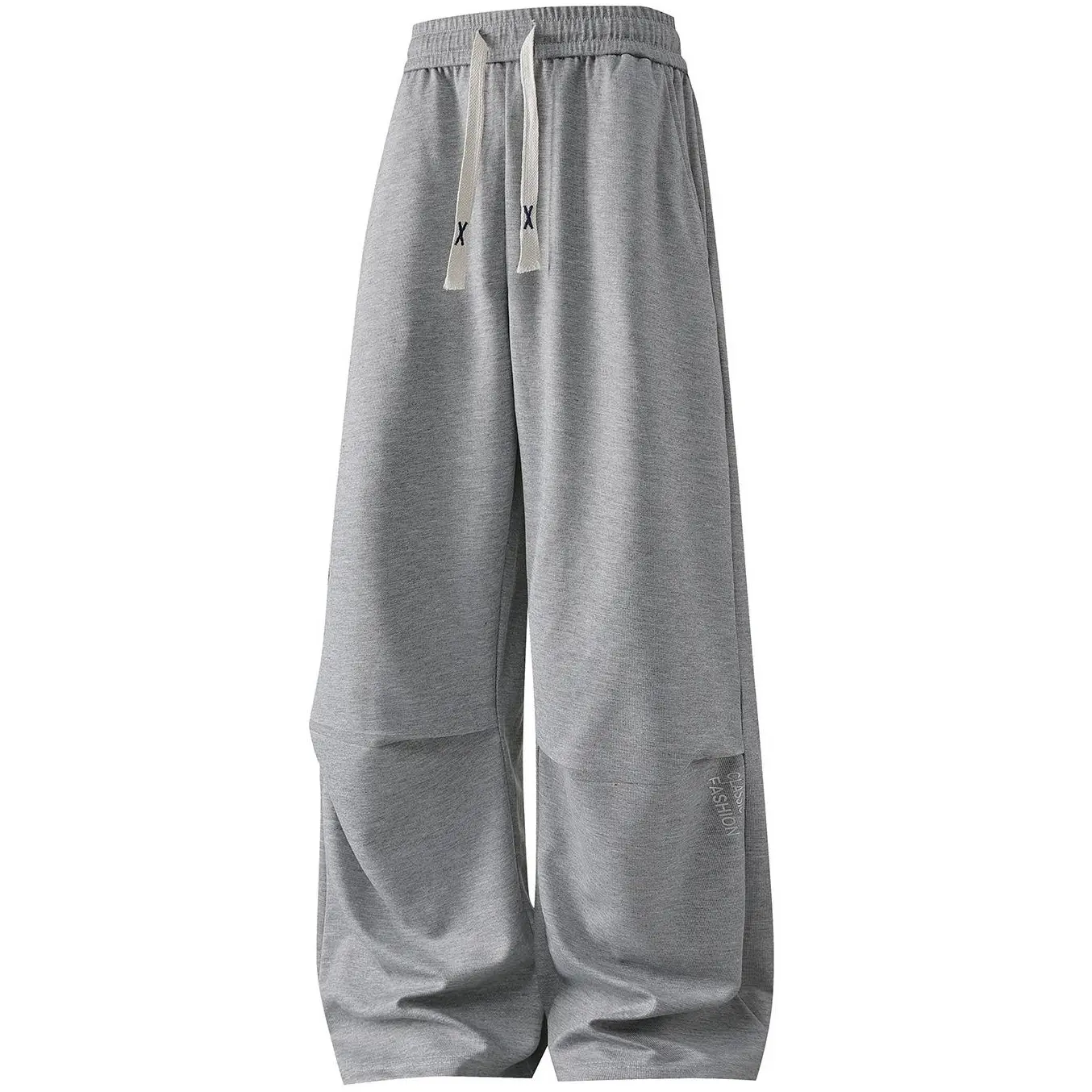 Men's Embroidered Wide-Leg Sweatpants | Drawstring Elastic Waist, Loose Street Casual Pants