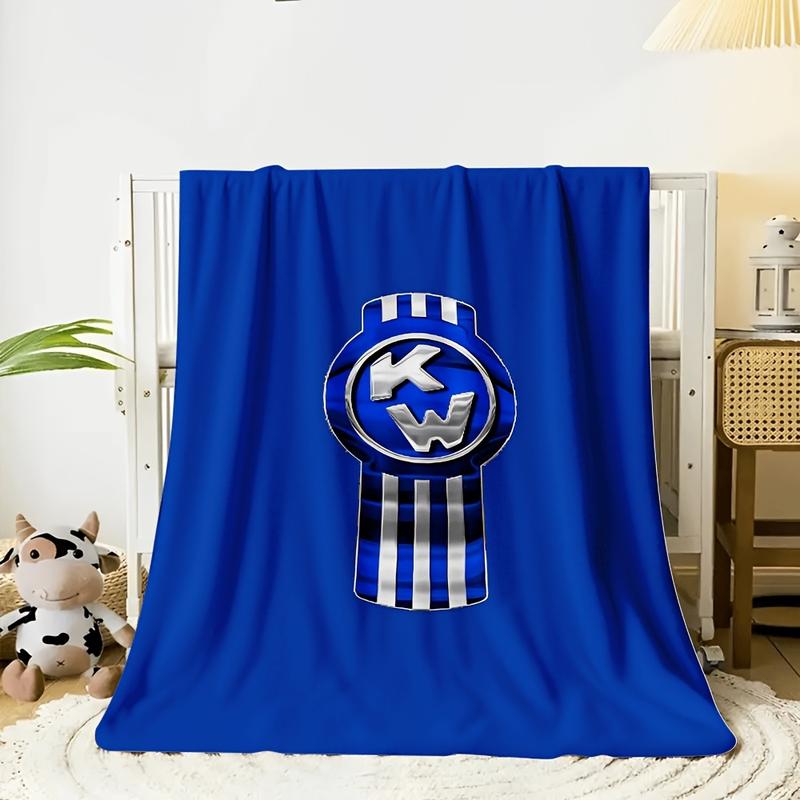 KW  Flannel Blanket - 100% Polyester Soft Lightweight, Contemporary Bold Blue White Design, Plush Texture, All Season Use for Bed Sofa & Home Decor