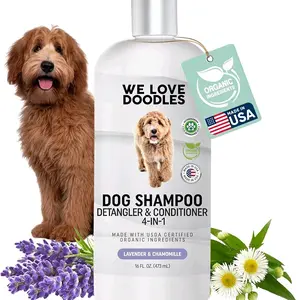 USDA Organic Dog Shampoo, Conditioner & Detangler - Lavender, 16OZ - Best Shampoo for Goldendoodles, Poodles & Doodles