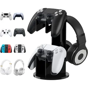 Universal Stand for Game Controller and Headset Stand, 2 in 1 Game Controller Stand Holder Storage Organizer for ps5, ps4, Xbox One, Xbox Series, Controller Stand Gaming Accessories, Black