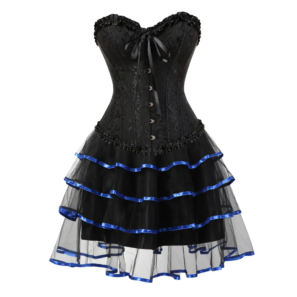 Renaissance Corset Dress and Short Skirt Tutu Plus Size Women, Medieval Victorian Waist Cincher Bustier Top for Halloween Pirate Cosplay Suitable for Halloween and Themed Events Black Blue Red Green Elegant Cropped