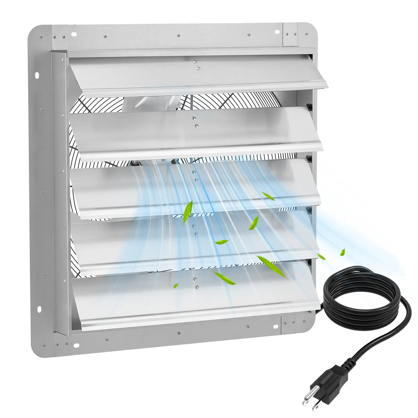 Industrial Wall Mounted Shutter Exhaust Fan 20" 24", 3500 CFM Powerful Ventilation Fan with Plug & Play Power Cord, Automatic Aluminum Shutter Vent Fan for Home Garage, Greenhouse, Barn, Workshop, Shed