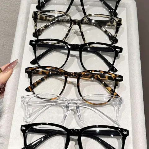 6 Pairs Unisex Fashion Trendy Casual Frames Classic Non-Prescription High Quality Eyeglasses, Fashion Eyewear, Casual Stylish Glasses, Fashionable Frames Glasses, Perfect for Daily Use, Street Photography & TV Viewing, Perfect Gift Idea