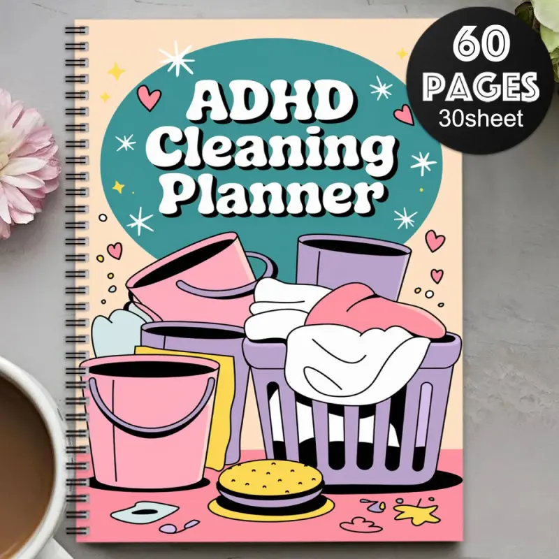 1 x A5 ADHD Cleaning Planner, Planner Calendar, Household Cleaning Schedule & Checklist, Daily/Weekly/Monthly Chores Notebook, Daily Task Manager, Undated, English, Gift, Includes Laundry & Cleaning Supplies, Ideal for Friends and Colleagues