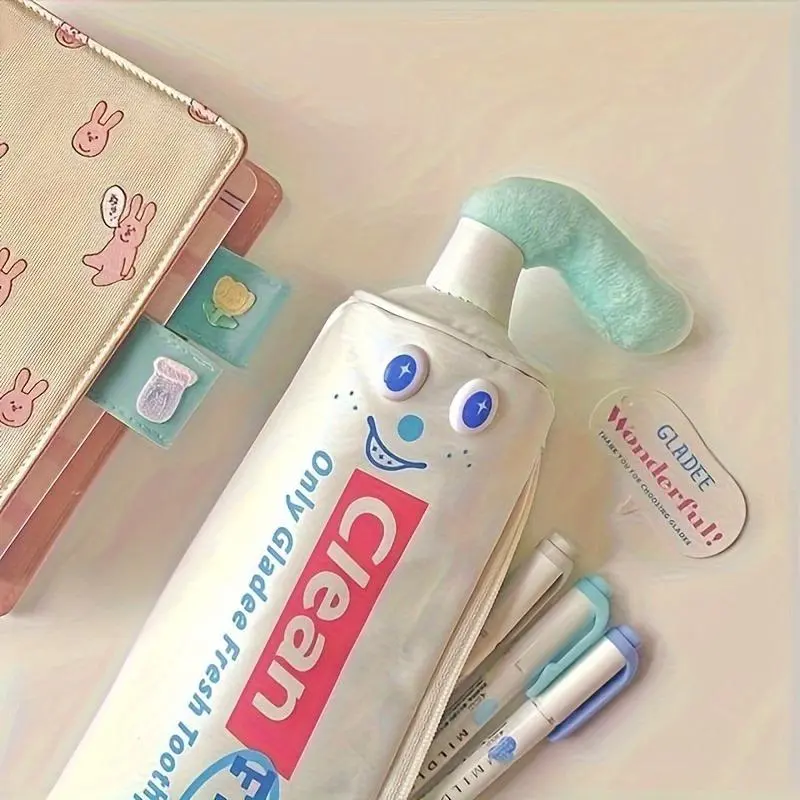 Toothpaste Shaped Makeup Bag, 1pc Cute Toothpaste Design Pencil Case, Fun & Quirky Toothpaste-shaped Bag for Indoor & Outdoor, Handheld Cosmetic Pouch, Portable Makeup Pouch, Makeup Organizer Pouch, Makeup Storage Pouch