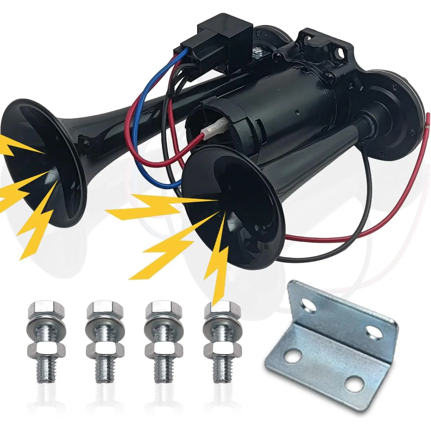 12V 600DB Air Horn Dual Trumpets, Super Loud Truck Train Horns Kit with Air Compressor for 12V SUV Motorcycle Trucks Pickup Lorries Trains Cars Boats(black)