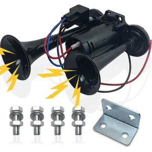 12V 600DB Air Horn Dual Trumpets, Super Loud Truck Train Horns Kit with Air Compressor for 12V SUV Motorcycle Trucks Pickup Lorries Trains Cars Boats(black)
