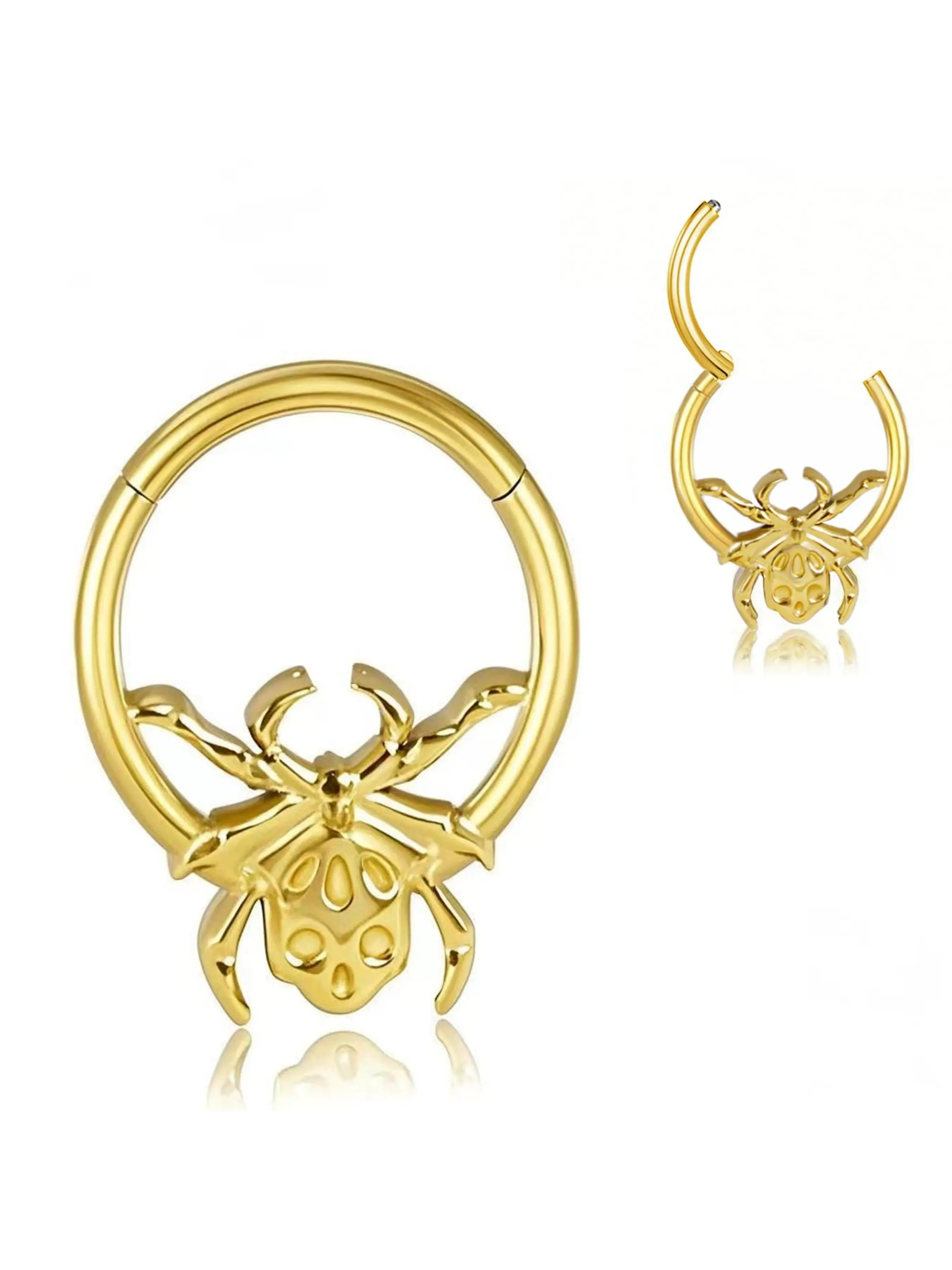 16g 8mm/10mm Spider Bat Spider Net Septum Rings, Surgical Steel Halloween Nose Rings, Lips Helix Cartilage Clicker Hoop Earrings Daith Piercing Rings for Women Men