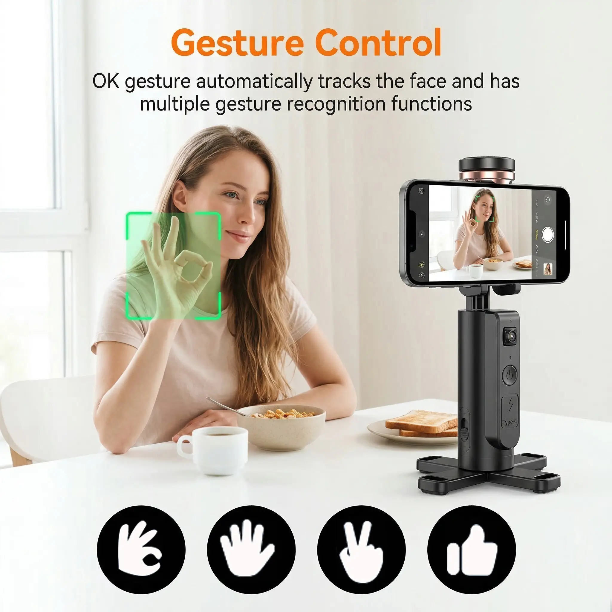 A Smartphone Tripod with Automatic Face Tracking, Featuring a Smart Shooting Gimbal , Capable of 360° Rotation for Mobile Cameras, Equipped with Intelligent Tracking Functionality, Suitable for Video Recording, Live Streaming