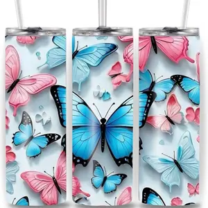 Butterfly 20oz Stainless Steel Tumbler Durable Eco-Friendly 20-ounce Straight Tumbler with Customizable Prints for Hot or Cold Drinks