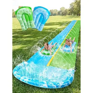 22.5FT Water Slide and 2 Inflatable Boards, Extra Long Heavy Duty Double Lawn Waterslide with Sprinkler for Kids Adults Backyard Summer Water Toy Outdoor Fun, Blue, Green