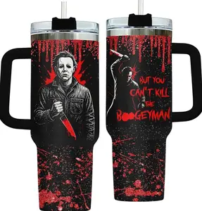 New Boogeyman Horror Tumbler with Handle – 40 oz Stainless Steel Mug – Halloween Slasher Cup Gift for Men, Horror Fans & Birthday Villain Lovers - Customer Favorite