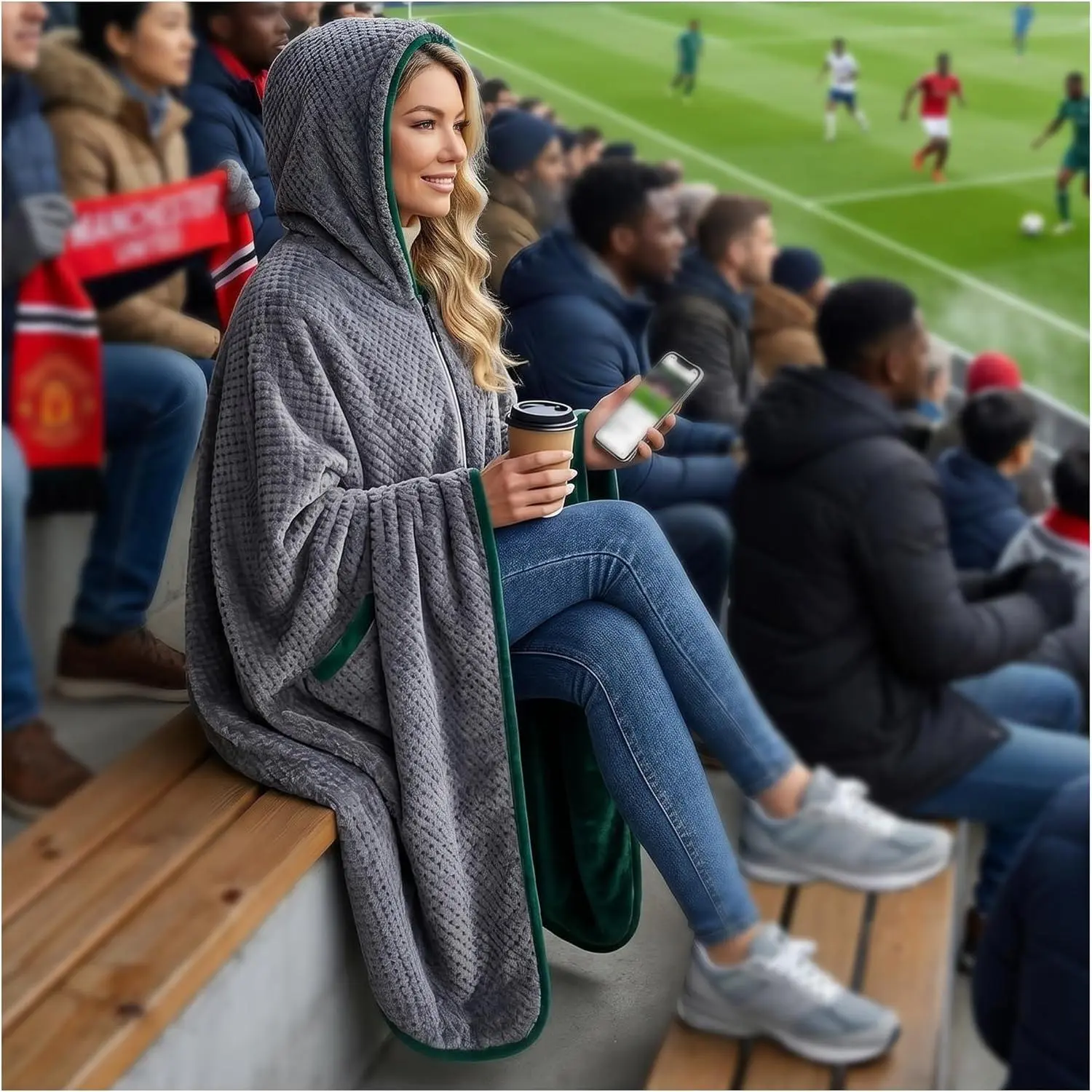 Double-Sided 12V Wearable Heated Blanket,15000mAh Heated Blanket  Operated,Cordless Electric Heating Poncho Blanket,Portable Heated Throw Blanket Hoodie 3 Heat set for ,Outdoor,Camping,Party