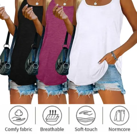 2026 Women's Basic Loose Oversized Solid Square Neck Summer Breathable Camisole Tank Tops Style