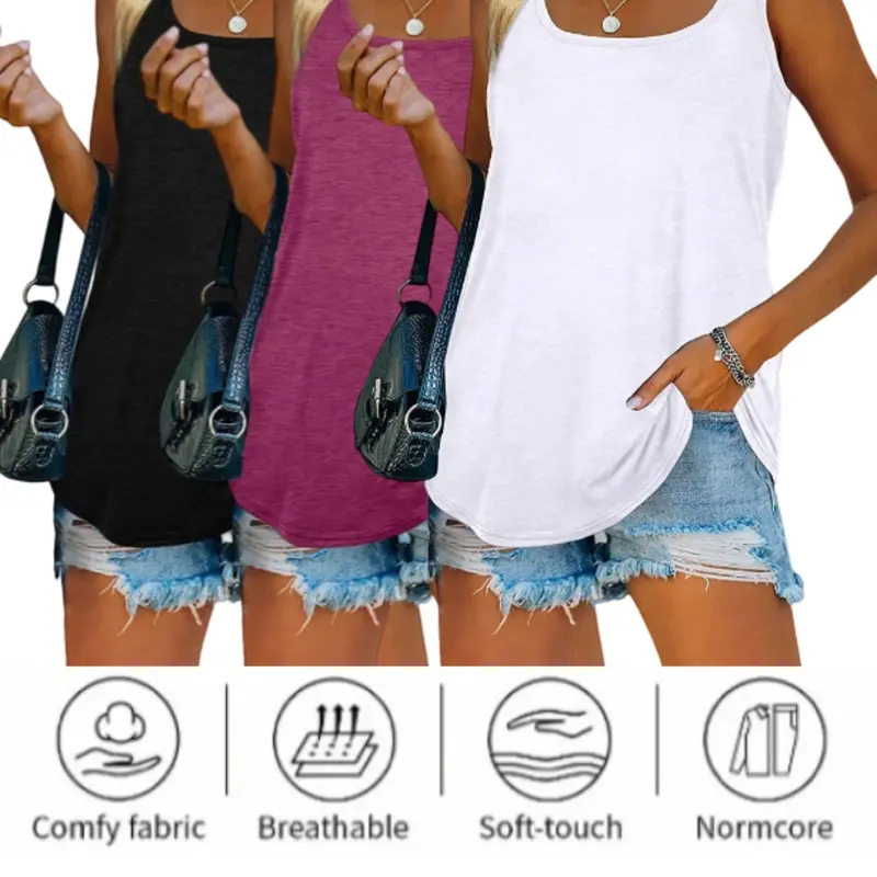 2026 Women's Basic Loose Oversized Solid Square Neck Summer Breathable Camisole Tank Tops Style