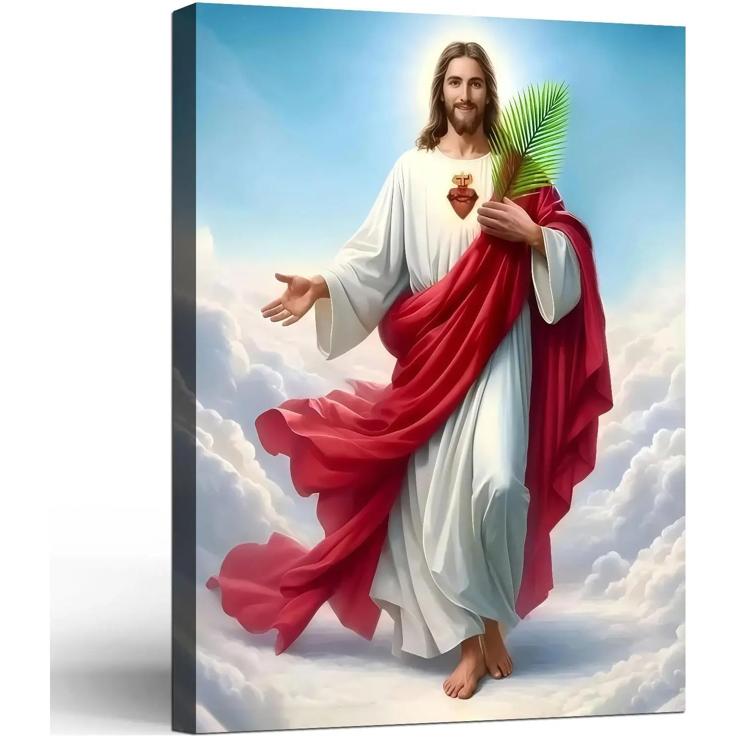 Sacred Heart of Jesus Christian Canvas Wall Art - Lightweight Traditional Luminous Palm Print, Wood Framed/Unframed Religious Decoration, Fade Resistant for Prayer Room, Study, Spiritual Spaces, Prayer Room Decor