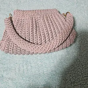 Wawaif Hand Made Bag - Soft Pink Knit Crossbody with Gold Hardware and Adjustable Strap
