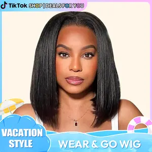 Wear And Go Glueless Bob Wig Human Hair | Yaki Straight Layered Cut Bob Wig Natural Hairline T-part 9x6 Lace #SummerVibe
