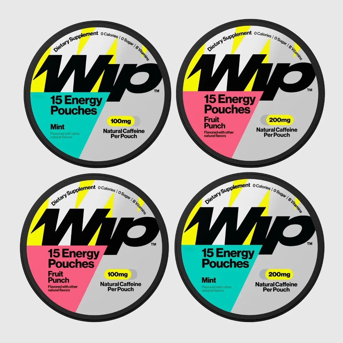 Wip Energy Pouches | 100mg & 200mg Natural Caffeine | Vitamins and