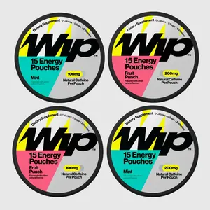 Wip Energy Pouches | 100mg & 200mg Natural Caffeine | Vitamins and Minerals | 4 Pack Variety: Mint and Fruit Punch