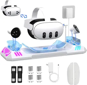 Fast  Dock for Meta Quest 3 Meta Quest 3S with 24W Type C Adapter and 2 Rechargeable 2100mAh ,    Station for Oculus Quest 3 VR Headset & Controller