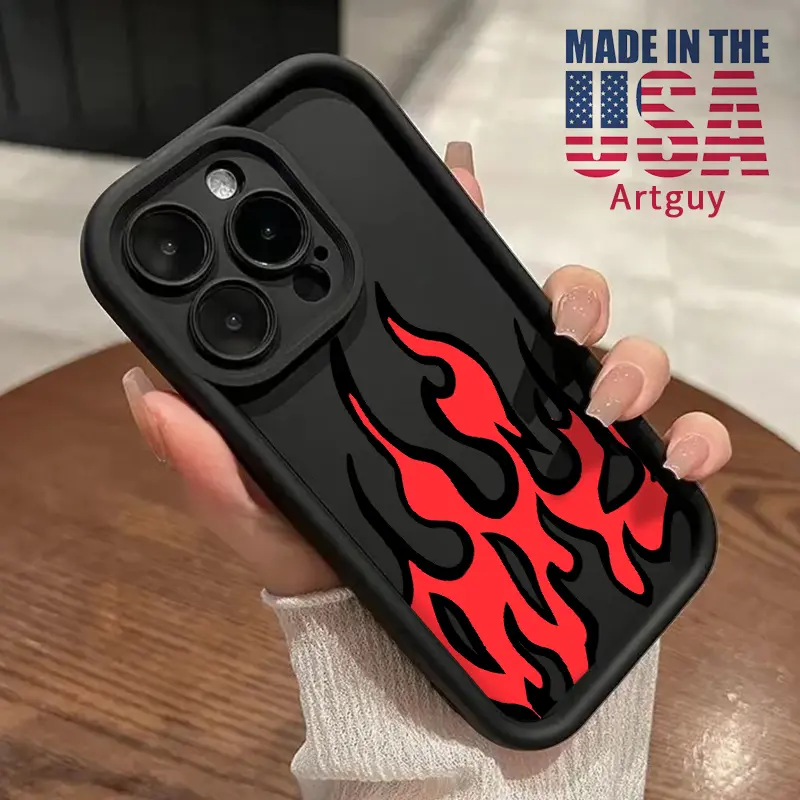 Red Burning Flame Advanced fashion gift Case for iPhone 16 15 14 Pro Max 16E 13 12 11 XR XS Plus Shockproof Full Camera Protection Durable slim Silicone Cover