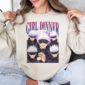 Gojo Satoru Girl Dinner Anime Shirt, Jujutsu Kaisen Sweatshirt, Girl Dinner Jjk Satoru Hoodie, Unisex Sweater Pullover Tee