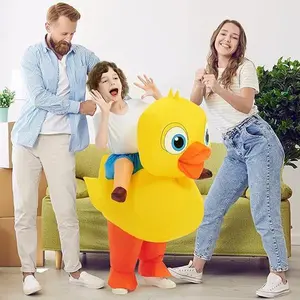 Halloween Inflatable Costume Riding a Duck Air Blow-up Suit Set Ride On for Cosplay Little Yellow Duck Premium Quality Adult Size Waterproof Polyester Lightweight Reusable Halloween Party