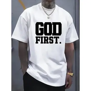 God First Bold Block Letter Christian Graphic T-Shirt, Faith-Based  Oversized Comfort Outfit, Inspirational Religious Fash