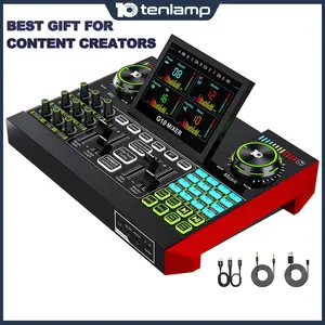 Tenlamp G10 Audio Mixer, Podcast Equipment Bundle with Studio Microphone, All-in-One Sound Board with Voice Changer & DJ Effects, USB Audio Interface with 48V Phantom Power, Supports XLR/3.5mm Mics & Bluetooth for Live Streaming, Podcasting & Gaming