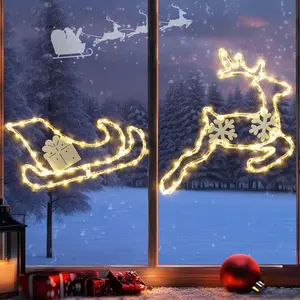 3D Reindeer Sleigh Christmas Decor, 100 LEDs Christmas Indoor Light Up Deer Decorations, 8 Modes & Timer Function Plug-in Waterproof Lighted Christmas Outdoor Decoration, for Xmas Outside Yard Porch