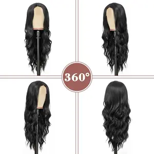 Women’s Glueless Long Wavy Middle Part Synthetic Wig - Heat-Resistant, Full Machine-Made Wigs Glueless for Daily & Party Use, Glueless Wig