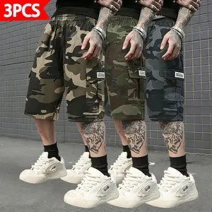 Men’s 3-Pack Camouflage Cargo Shorts  Loose Fit, Knee-Length, Outdoor Casual Sports, Versatile Street Style