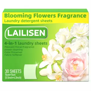 Blooming Floral Scent 4-In-1 Laundry Detergent Sheets, Washes Up to 60 Loads, Eco-Friendly Plastic-Free Trave Laundry Detergent Sheets, Powerful Concentrated Laundry Sheets