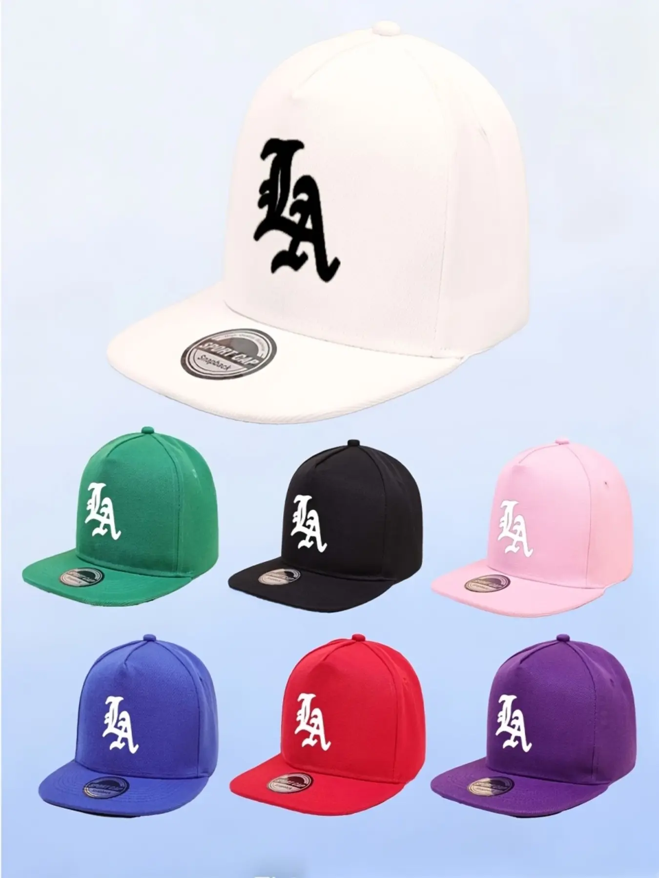 Edgy La Emblem Flat Edge Baseball Hat, Snapback Cap, All Day Comfort, Bold Stylish Logo, Adjustable Strap, Fashionable Streetwear, Outdoor Activities